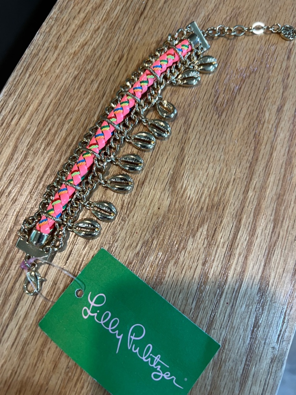 Lilly Pulitzer Gold Bracelet with Neon Pink & Coral Braid